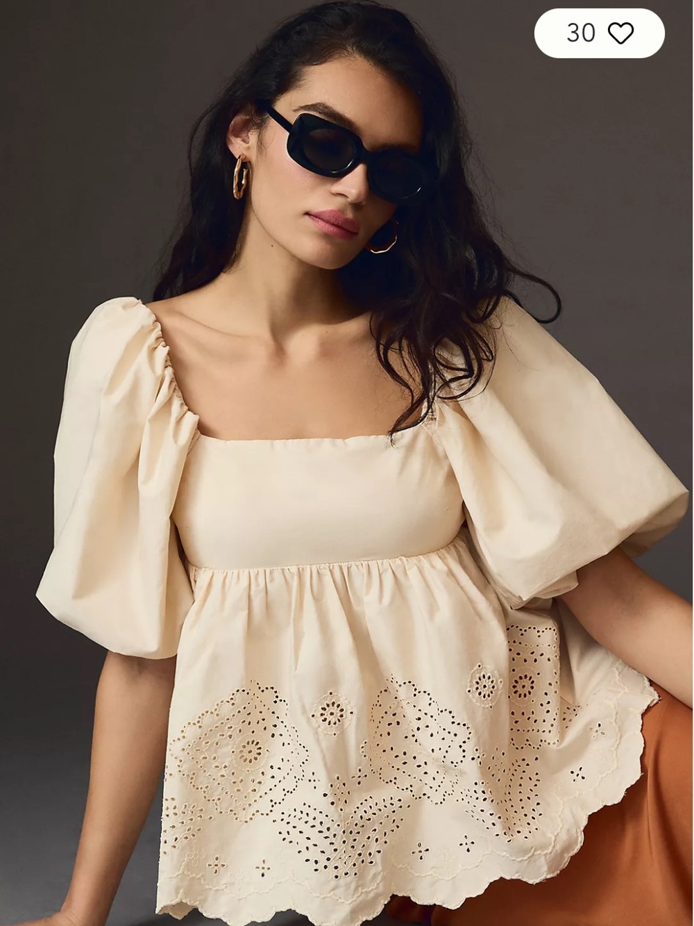 Moon River Eyelet Babydoll Top